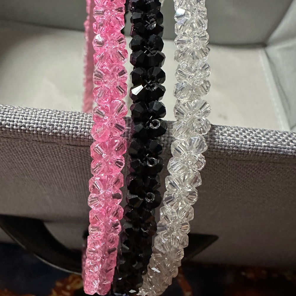Pink, Black, and Clear Beaded Headbands